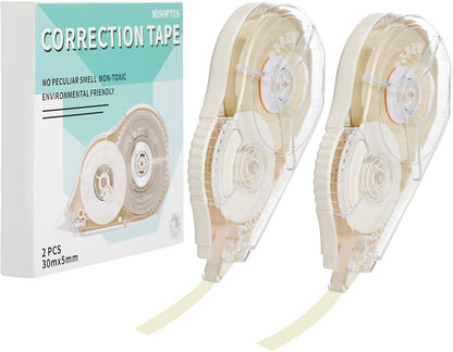 100 Feet Long Cream Correction Tape, Smooth Glide, No Residue, Quick Dry Beige Correction Tape, Perfect for School, Office Supplies, Crafting, Note Taking, Journaling (2 Pack)
