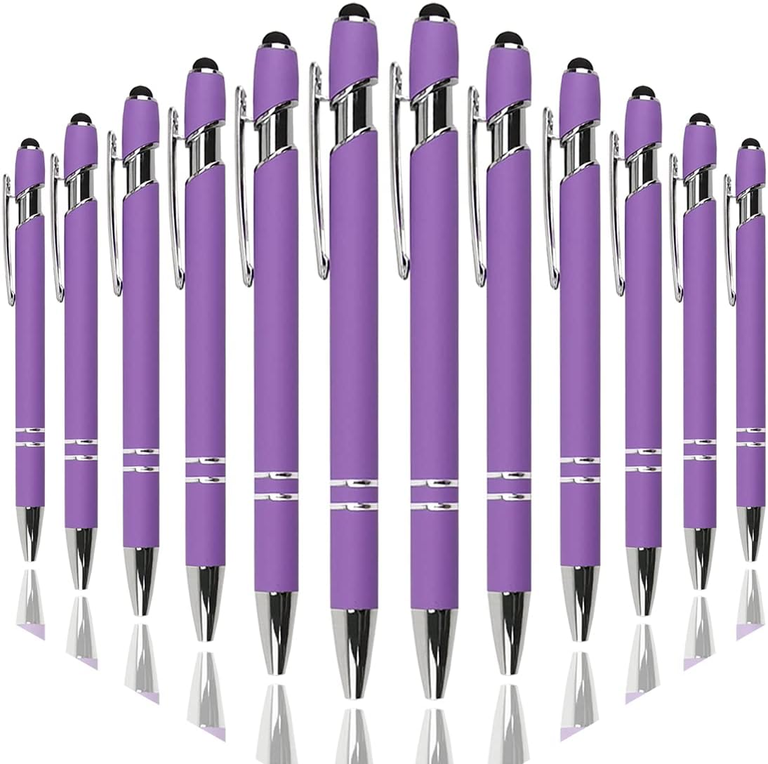 Oddmoal Ballpoint Pen with Stylus Tip, Soft Touch Click Metal Pen, 1.0mm Medium Point, Black Ink, 12 Count(Black)