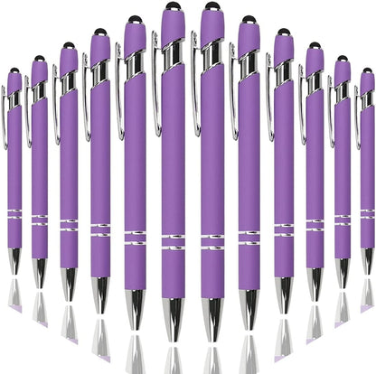 Oddmoal Ballpoint Pen with Stylus Tip, Soft Touch Click Metal Pen, 1.0mm Medium Point, Black Ink, 12 Count(Black)