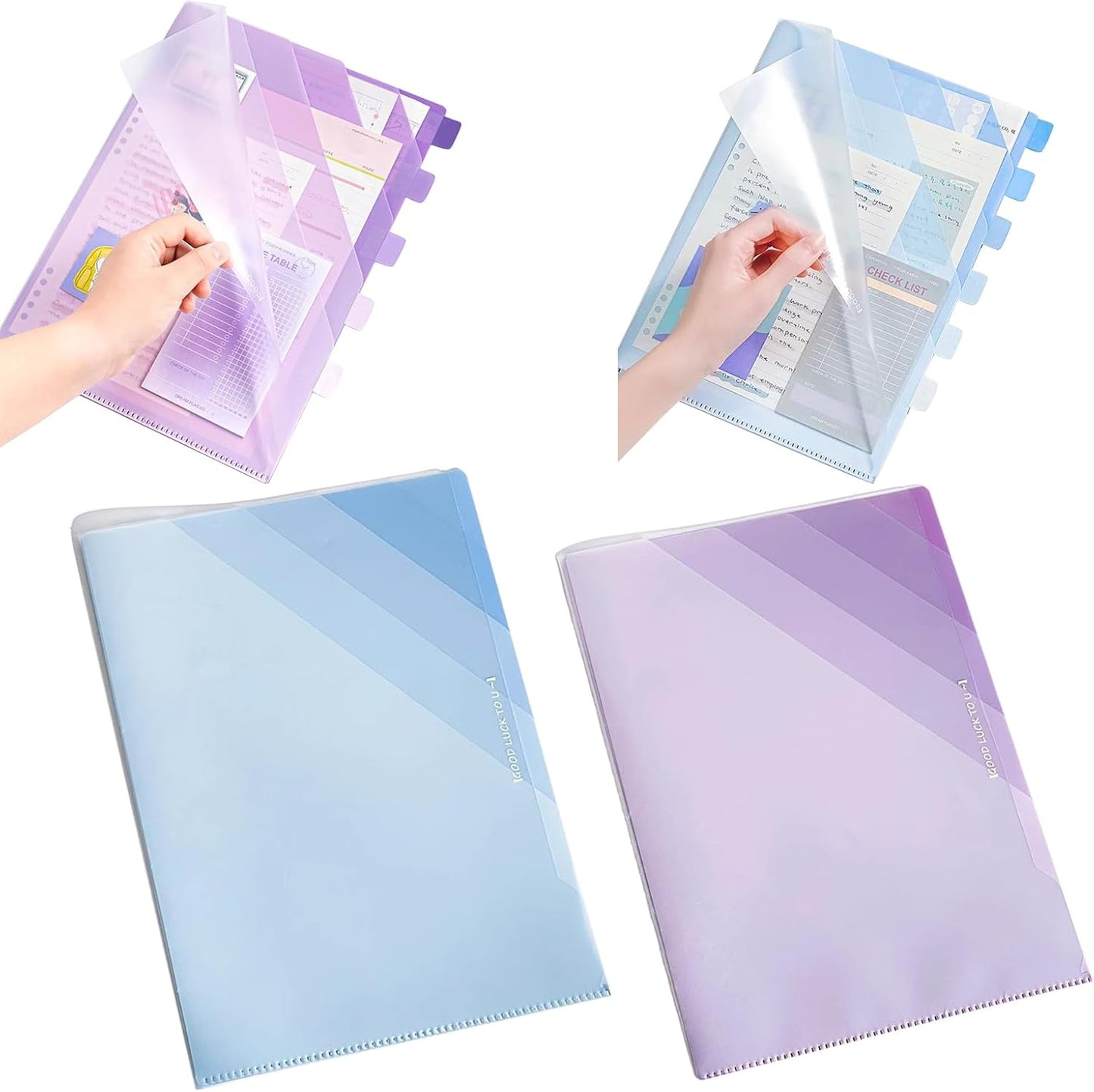 MIUPOO Poly Project Organizer,Documents Project Pockets,Office PocketFile,Clear Plastic File Folder Sleeves,L Shaped File Jackets,Blue and Purple Set of 2.