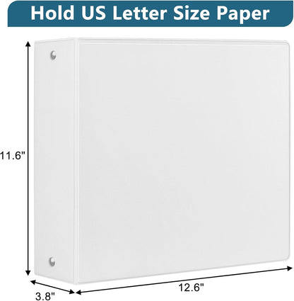 CIXILDTS 0.5-inch Round Ring Binder, Durable 1/2" 3 Ring Binder Fit Letter Size Paper, Presentation View Binders, White,12-Pack