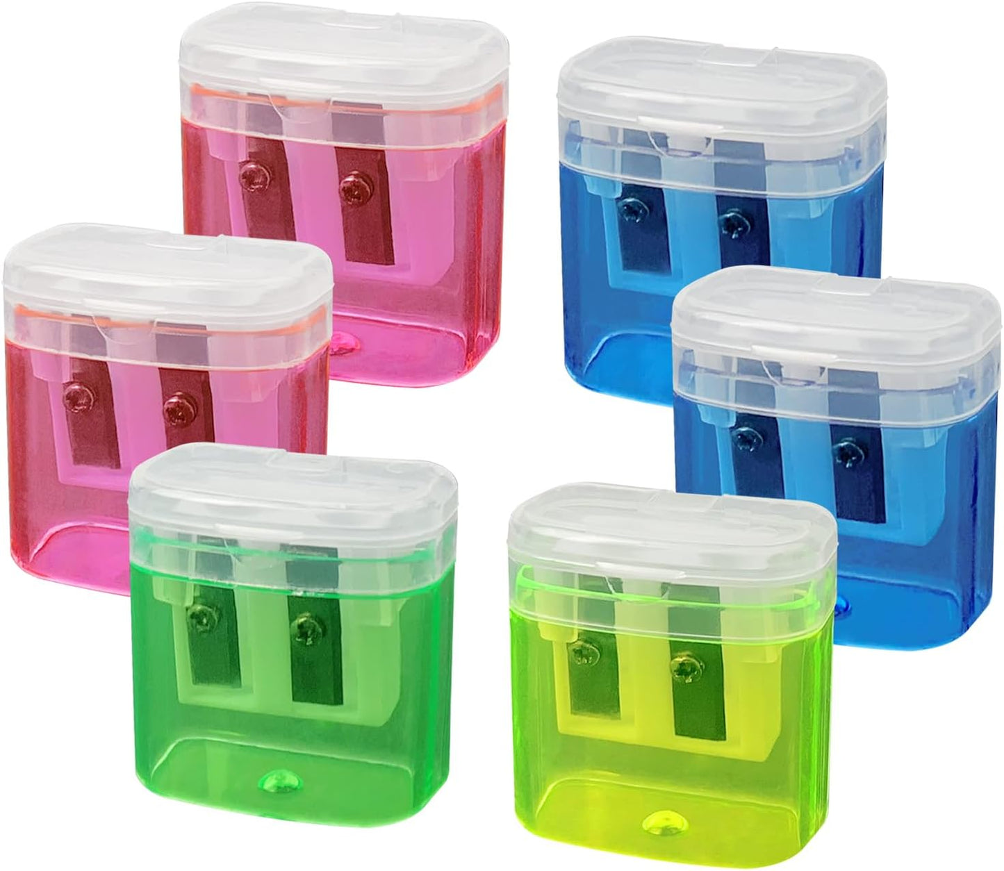 ZUFECY 6 Pack Dual Hole Pencil Sharpener with Debris Chamber, Child-Safe Manual Sharpener for School Office Home Art Supplies (Anti-Slip Design)