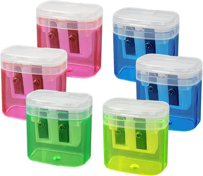 ZUFECY 6 Pack Dual Hole Pencil Sharpener with Debris Chamber, Child-Safe Manual Sharpener for School Office Home Art Supplies (Anti-Slip Design)
