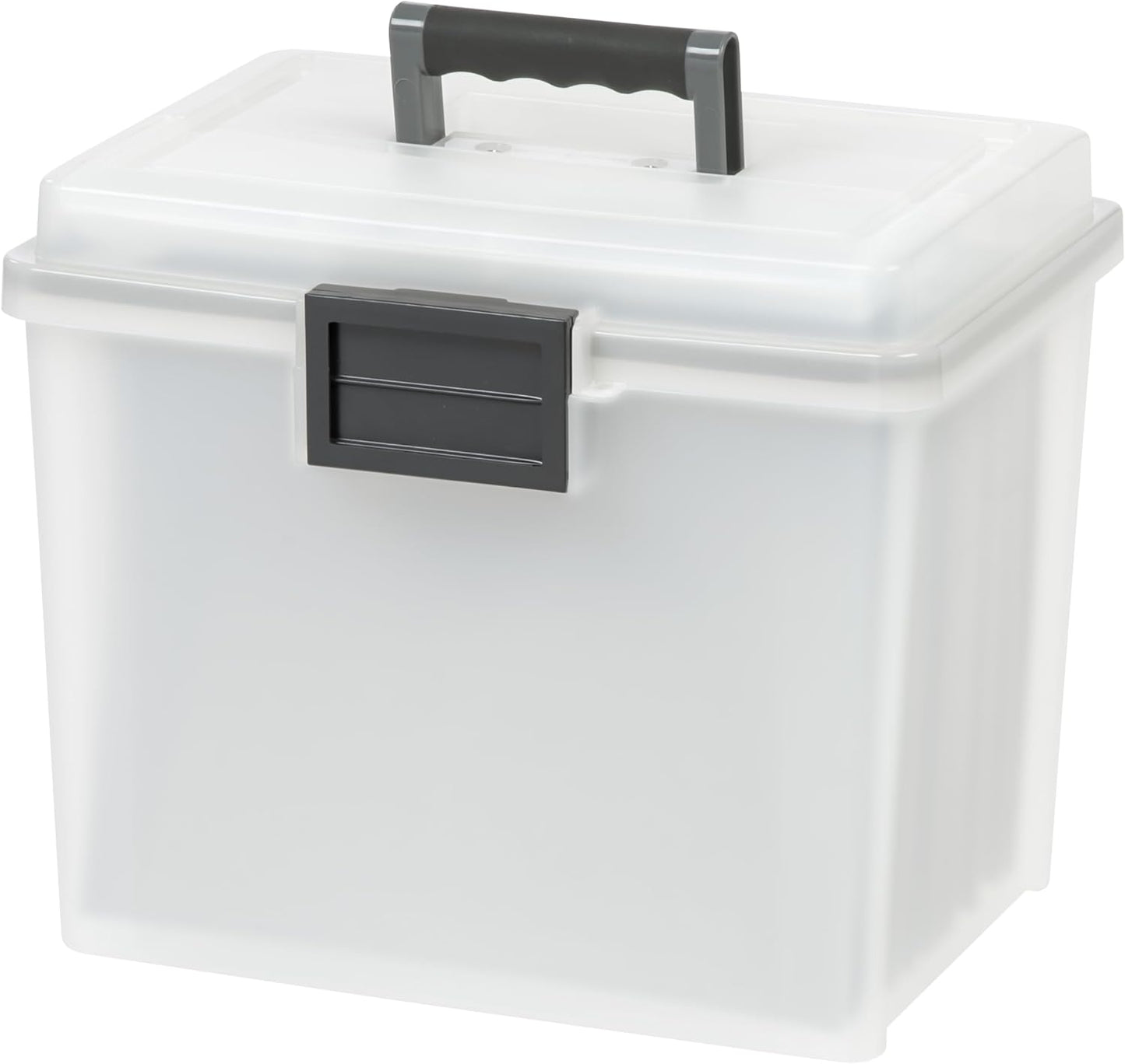 IRIS USA File Box with Lid File Organizer for Letter File w/Organizer-Lid, Plastic Mobile Filing Organizer, Water Resistant Document Box, Portable File Box with Handle, Secure Buckle, Lockable, Black
