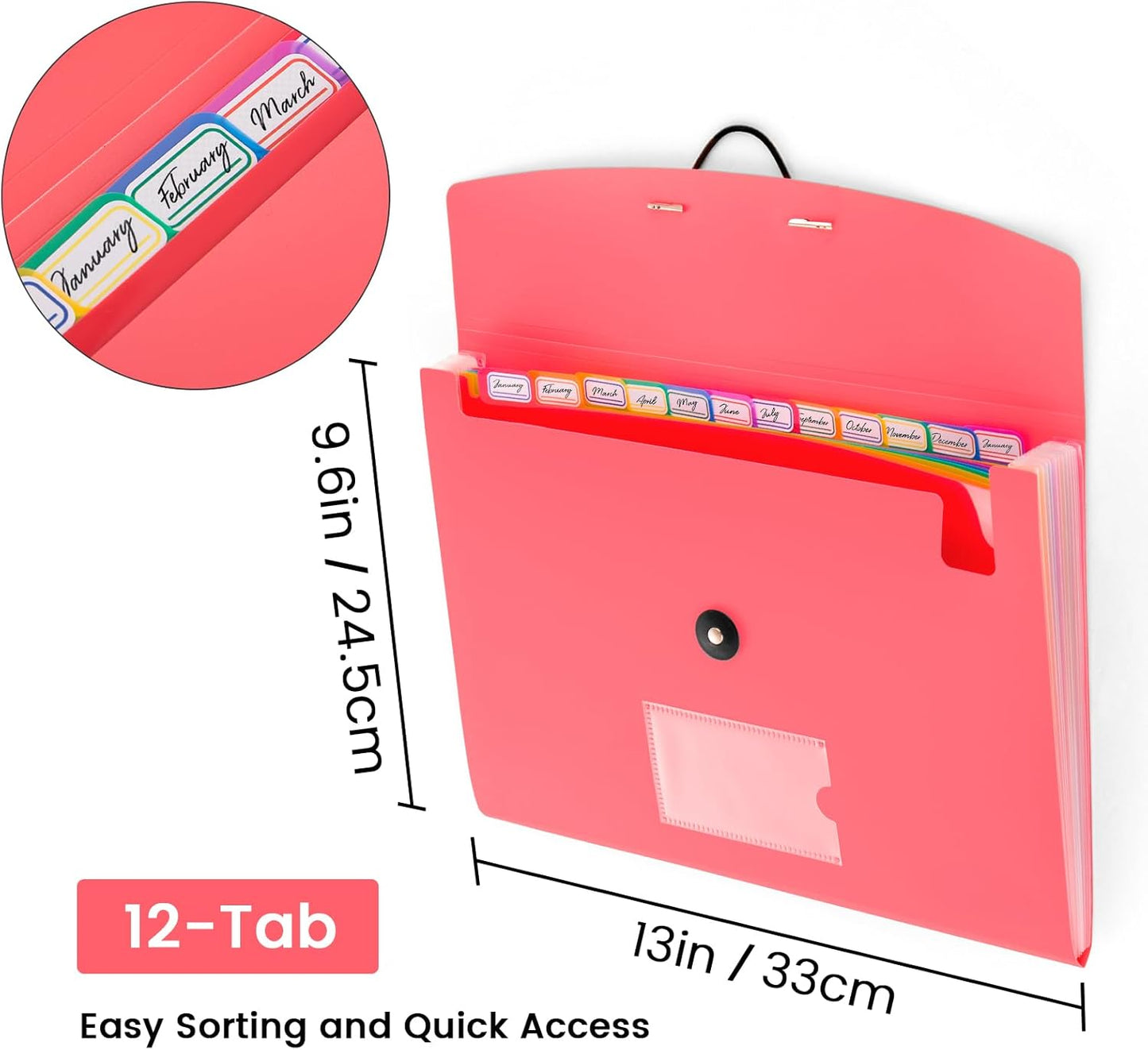 13 Pocket Accordion File Organizer with Elastic Closure, Expanding File Folder for Letter Size A4 Papers, Ideal for Home, Office Supplies, College Essentials - Purple
