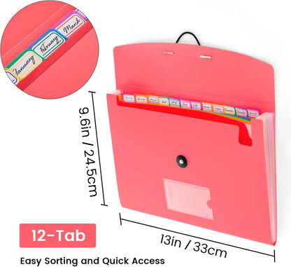 13 Pocket Accordion File Organizer with Elastic Closure, Expanding File Folder for Letter Size A4 Papers, Ideal for Home, Office Supplies, College Essentials - Purple
