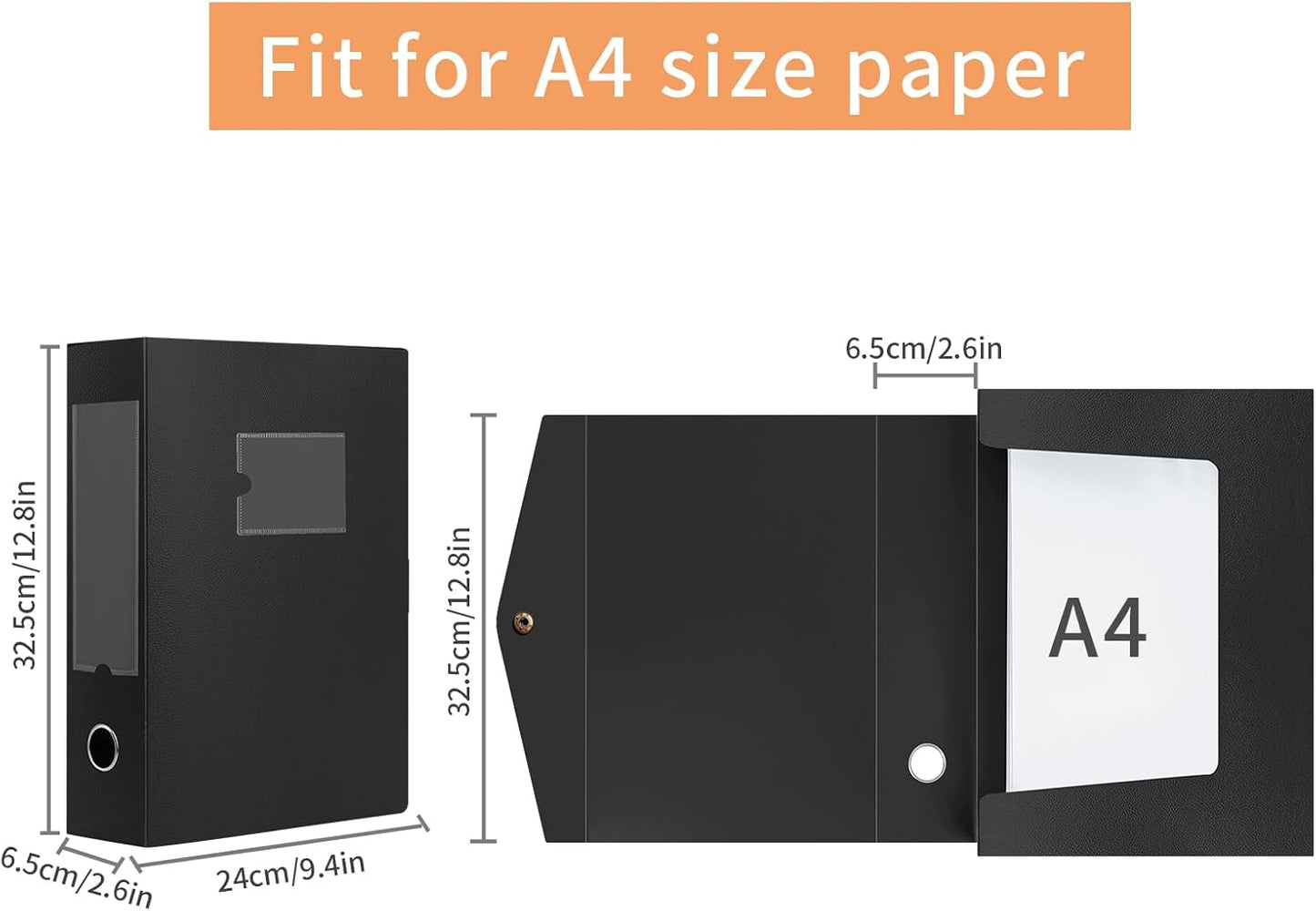 HUA JIE 2 Pack A4 Storage File Boxes Archives Case,65mm Spine,Box File Document Storage Box with Metal Clip for Office School -Black