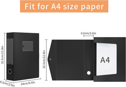HUA JIE 2 Pack A4 Storage File Boxes Archives Case,65mm Spine,Box File Document Storage Box with Metal Clip for Office School -Black