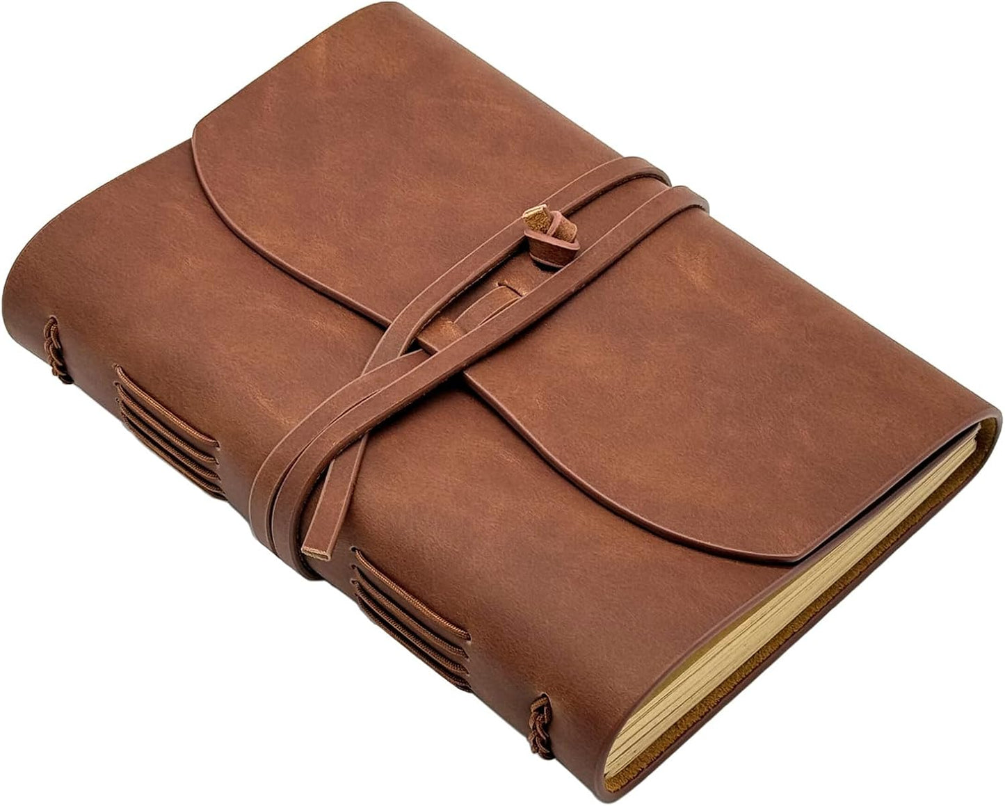 Leather Journal Writing Notebook - Genuine Leather Bound Daily Notepad for Men & Women Lined Paper 240 Kraft Pages, Handmade, Rustic Brown, 5 x 7 in