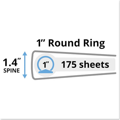 Mini Size Durable View Binder with Round Rings, 3 Rings, 1" Capacity, 8.5 x 5.5, Black