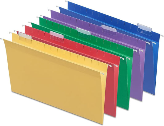 Staples Hanging File Folders, Letter Size, 1/5‑Cut Tabs, Assorted Colors, Includes Adjustable Tabs & Paper Inserts – 25/Pack