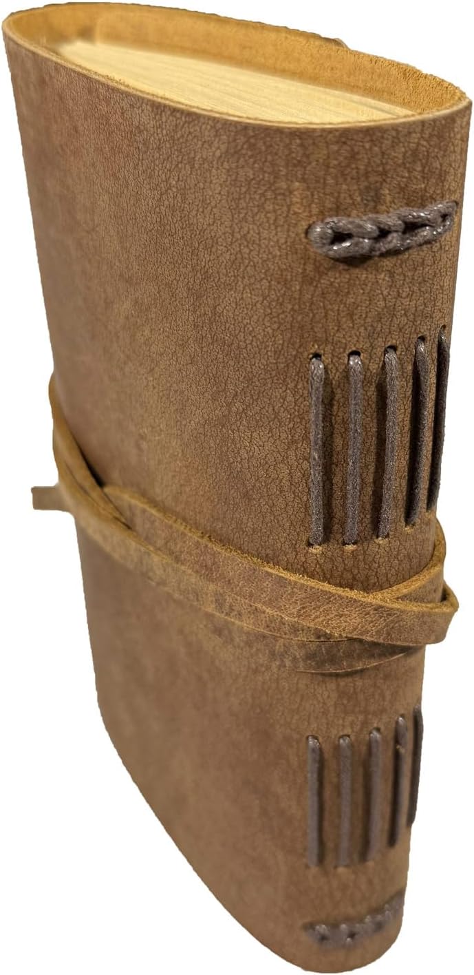 Leather Journal Writing Notebook - Genuine Leather Bound Daily Notepad for Men & Women Lined Paper 240 Kraft Pages, Handmade, Rustic Brown, 5 x 7 in