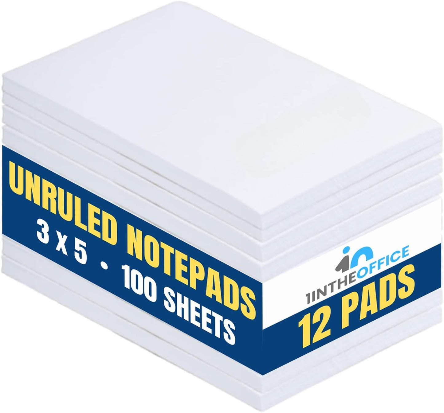 1InTheOffice Memo Pads, Memo Note Pads, Unruled Glued Top White Scratch Pads, 3x5, 100 Sheets, 12/Pack