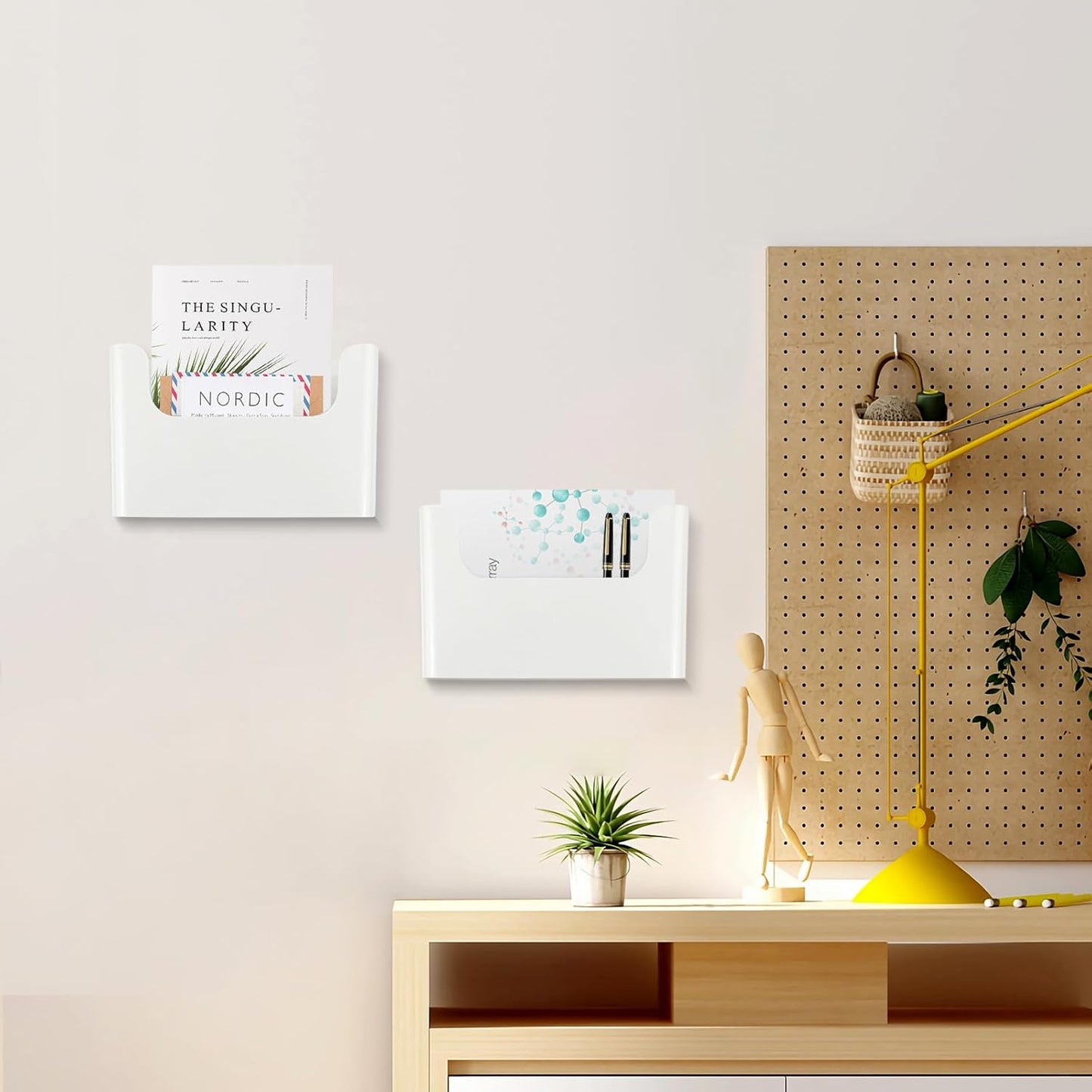 Wall File Holder - White Plastic Wall Mount File Organizer for Office, Home, Classroom