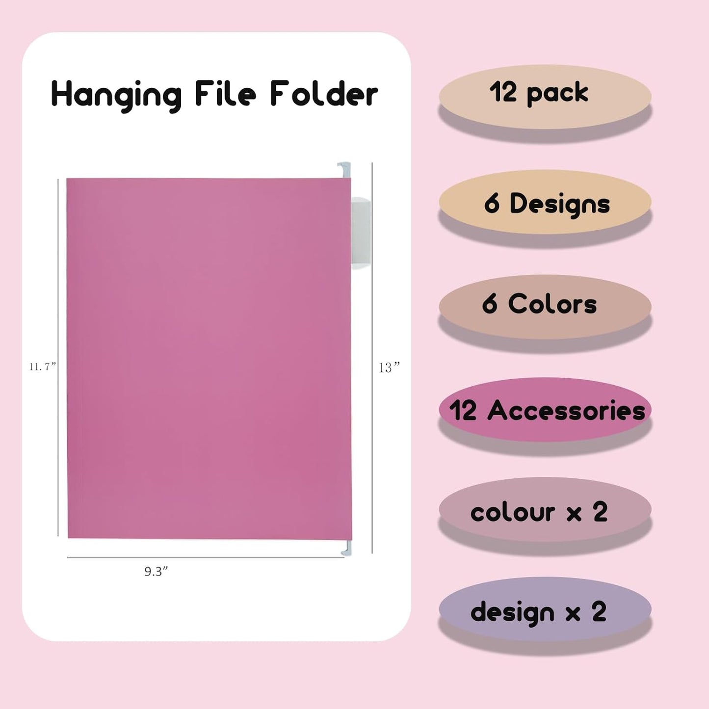 6 Pack Hanging Folder File Cabinet Organizer Letter Size 1/5 Cut Adjustable Label Decoration Home Office School Classroom, Green
