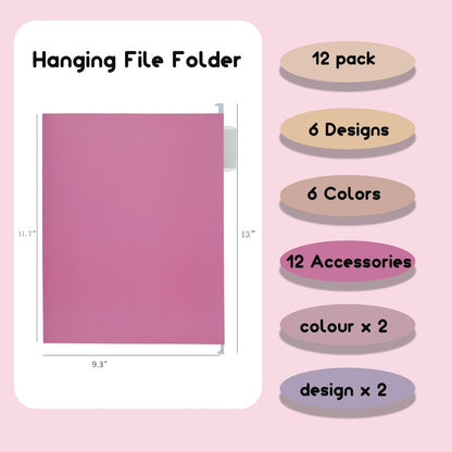 6 Pack Hanging Folder File Cabinet Organizer Letter Size 1/5 Cut Adjustable Label Decoration Home Office School Classroom, Green