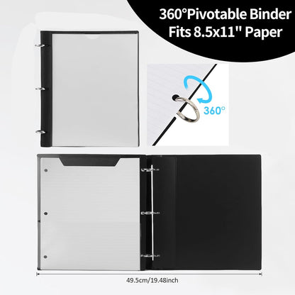 360 Degree Pivotable Binder, Upgraded 3 Ring Binder 1 inch 4 Pack, Flexible Binders 3 Ring, Foldable Three Ring Binders- Black, White, Blue, Red