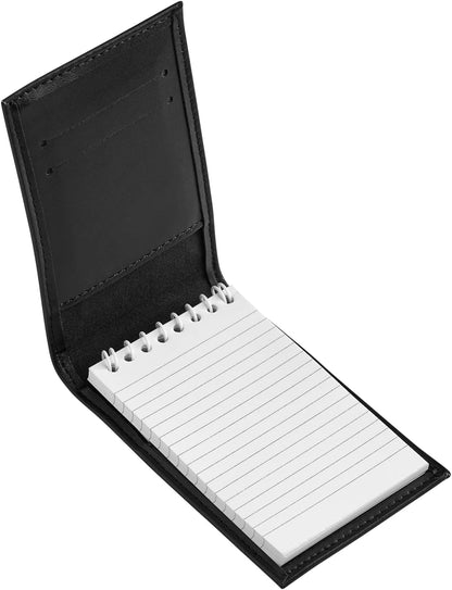 D&K Black Leather Basketweave Notepad Holder for 3x5 Memo Pads, Refillable Pocket Notebook with Wallet for Law Enforcement, Investigator, Security Officer Gifts, EDC Case, Includes Small Flip Note Pad