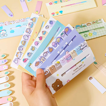 Cute Animals Plant Foods Mini Sticky Notes, 8 Styles Cartoon Flags Index Tabs Self-Stick Fun Post it Notes, 120 Sheets/Pack, for Students Bookmark Office School Index Tab Supplies (8)