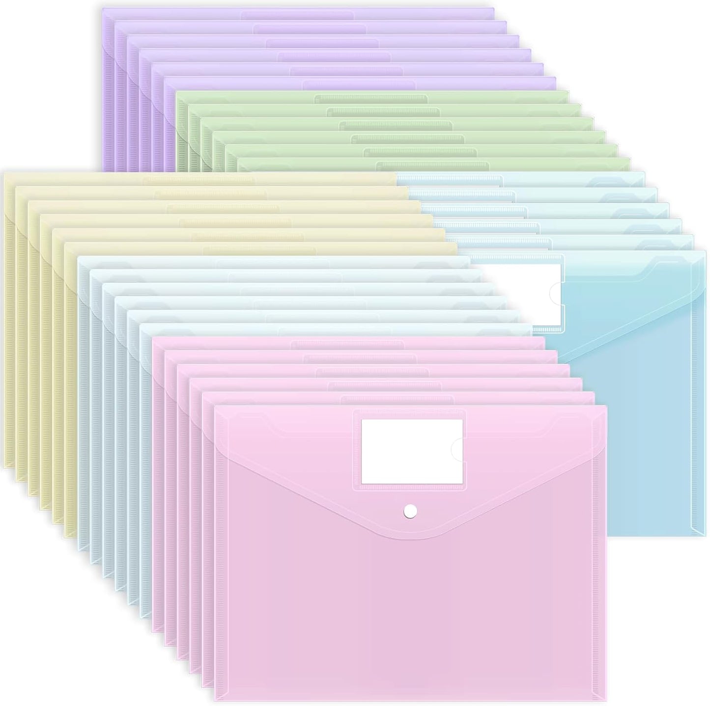 EOOUT 36 Pack Plastic Envelopes Poly Folders, Plastic File Folders with Snap Closure, A4 Size File Envelopes with Label Pocket for Documents School Office Supplies