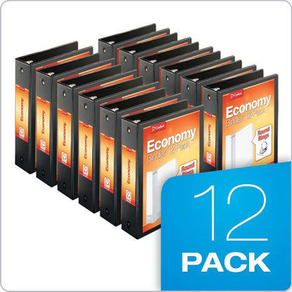 Cardinal Economy 3-Ring Binders, 3", Round Rings, Holds 625 Sheets, ClearVue Presentation View, Non-Stick, White, Carton of 12 (90651)