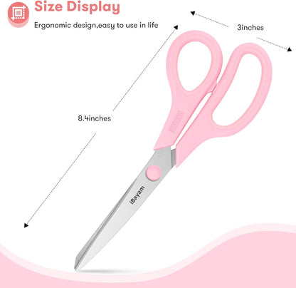 Scissors, iBayam 8" All Purpose Scissors Bulk 3-Pack, Ultra Sharp 2.5mm Thick Blade Shears Comfort-Grip for Aesthetic Fun Cute School Office Teacher Desk Crafts and Art Supplies Accessories Essential