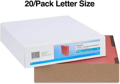 Staples Pressboard Classification Folders, Letter Size, 1‑Divider, 1.75" Expansion, Brick Red, Durable Construction – 40/Carton
