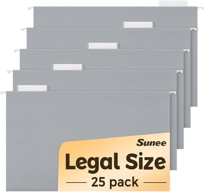 SUNEE Hanging File Folders Legal Size, Black File Folders 25 Pack 1/5-Cut Tabs, Stay Organized for Your Home and Office Bulk File and Documents