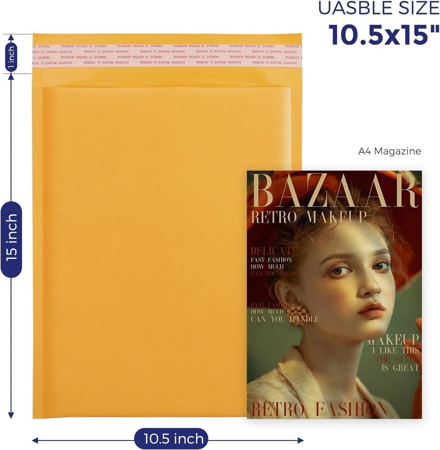 Fuxury Kraft Bubble Mailer 4x8” 50Pack Padded Envelopes Usable Size 4x7" Strong Adhesion Thick Bubble Envelopes Waterproof Cushioned Bubble Mailers Packaging for Small Business #000 Yellow