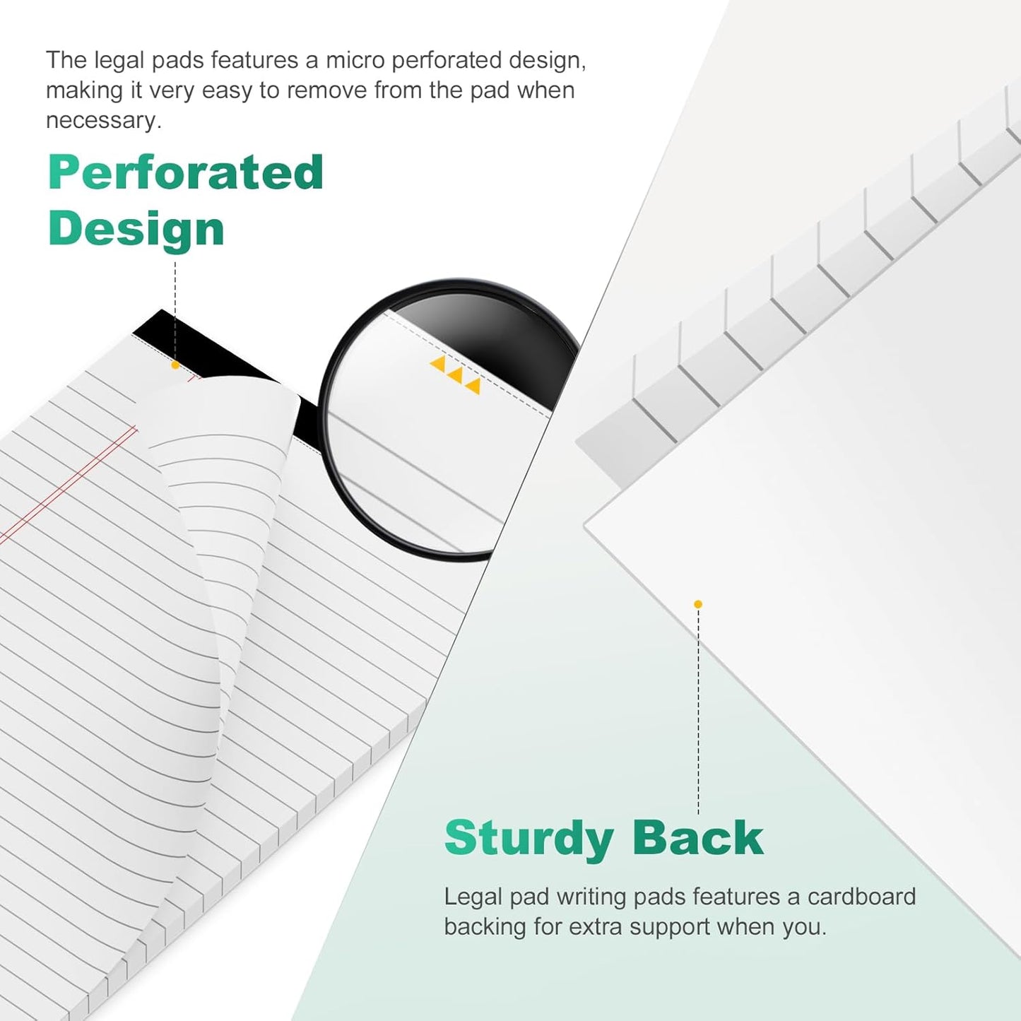 Legal Pads 8.5 x 14 Note Pads, 6 Pack Writing Pads Wide Ruled Notepads, Micro Perforated Notepad, Double-Side Printed Lined Paper Pads 30 Sheets per Notepad, White Legal Pads for Home, Office, School