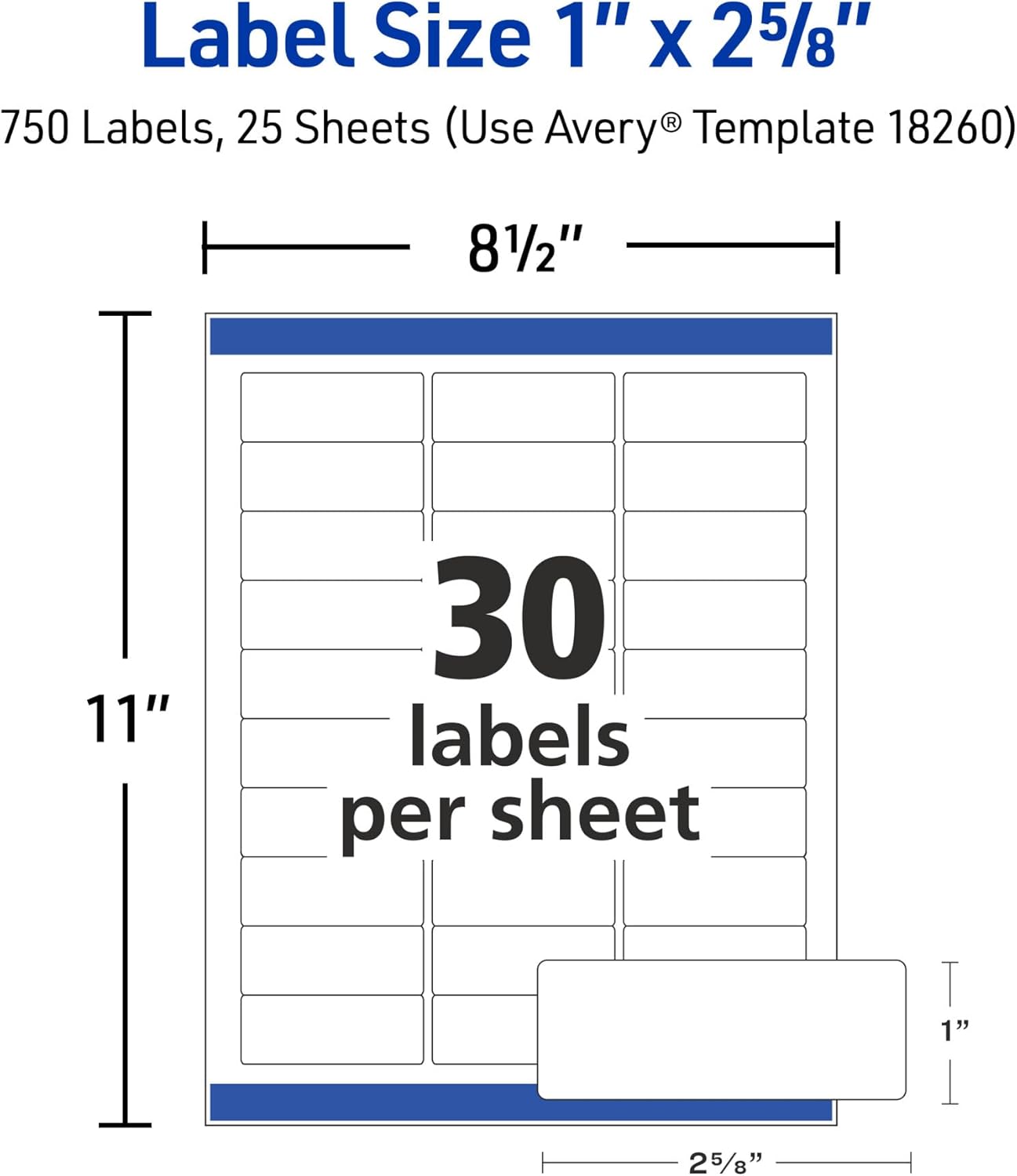 Avery Easy Peel Printable Address Labels with Sure Feed, 1" x 2-5/8" Customizable Stickers, White, 750 Blank Mailing Labels, Great for Mailing, Shipping, and More (18260)