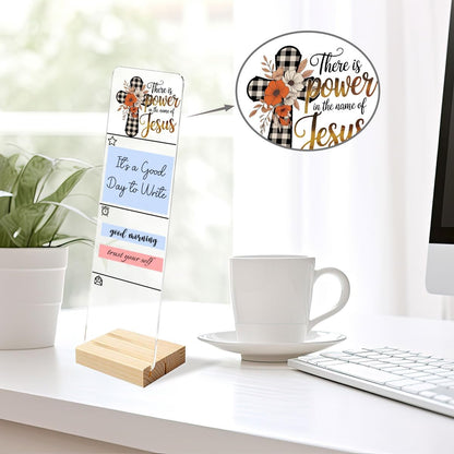 Sticky Notes Monitor Memo Board Acrylic Note Holder with Removable Wooden Base, Everything is Fine Logo Desk Set Includes 200 Sheets Two Sizes Sticky Notes, Office Desk Accessories Organizer