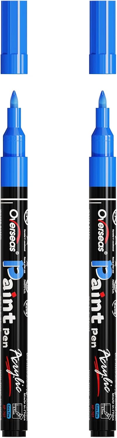 Overseas White Acrylic Paint Pens 2 Pack, 0.7mm Extra Fine Tip Permanent Markers, Water-Based, Quick Drying, Waterproof, Non Toxic Paint Markers for Wood, Metal, Rock, Plastic, Glass, Canvas, Fabric