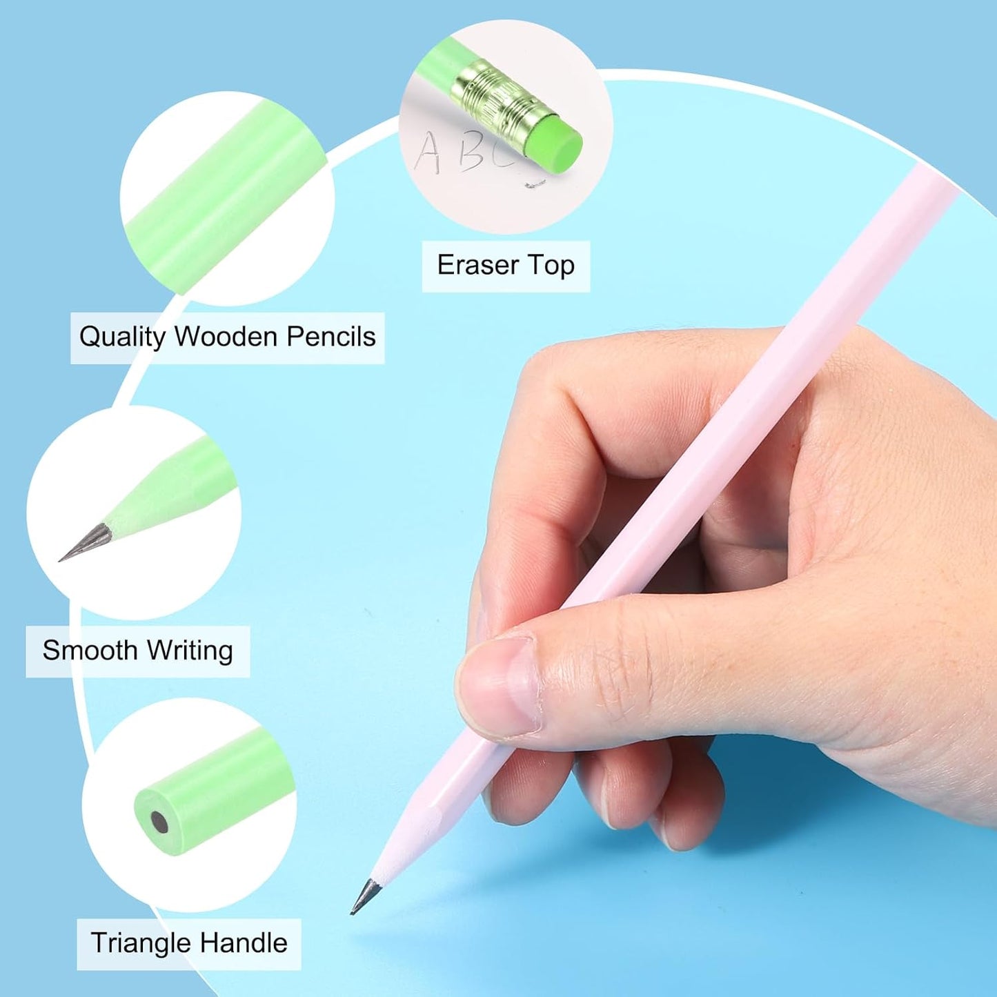 PATIKIL Round Pencils, 24 Pcs Triangle HB Graphite Pencil Wooden Pencils with Eraser for Classroom Office Writing Drawing Supplies, White