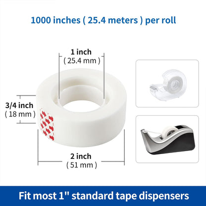12 Rolls Invisible Tape Refill, Matte-Finish Translucent Tape Refills for Dispenser, 3/4 x 1000 Inches, Engineered for Repairing Correction and Labeling