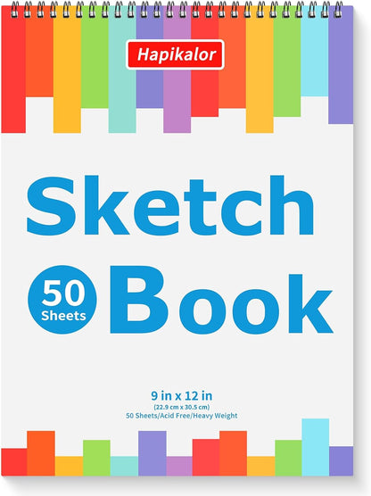 9" x 12" Sketch Book, 2-Pack 50 Sheets Spiral Bound Art Sketchbook, Acid Free Artist Drawing Book Paper, Art Supplies for Adults Kids, Craft Activities, Sketch Paper for Drawing Coloring Sketching