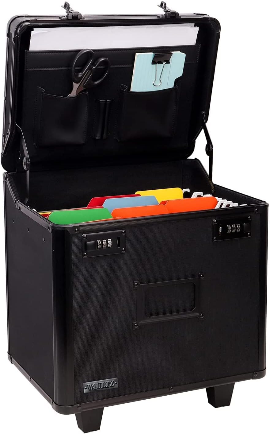 Vaultz Locking Mobile File Chest, Letter/Legal Files, 17.5" X 15.5" X 14.5", Black