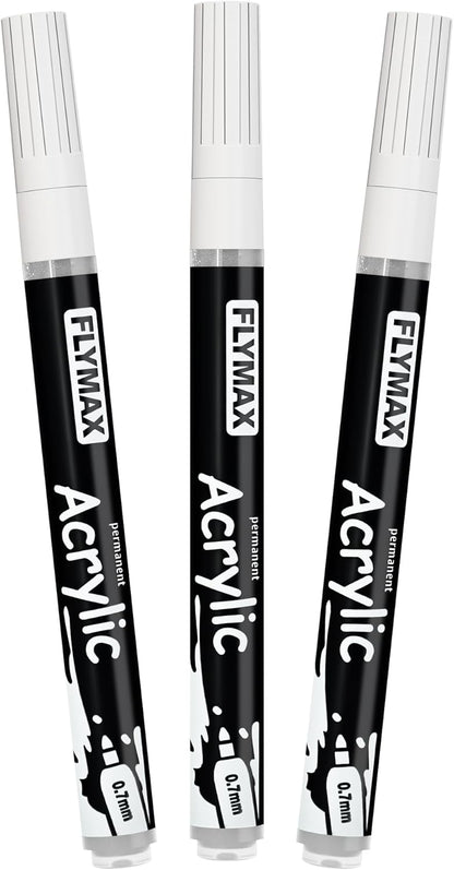 FLYMAX Gold Marker Paint Pens - Permanent Marker Pens Gold Acrylic Paint Water-Based 0.7mm Fine Tip Waterproof Quick-Drying (3 in 1Pack)