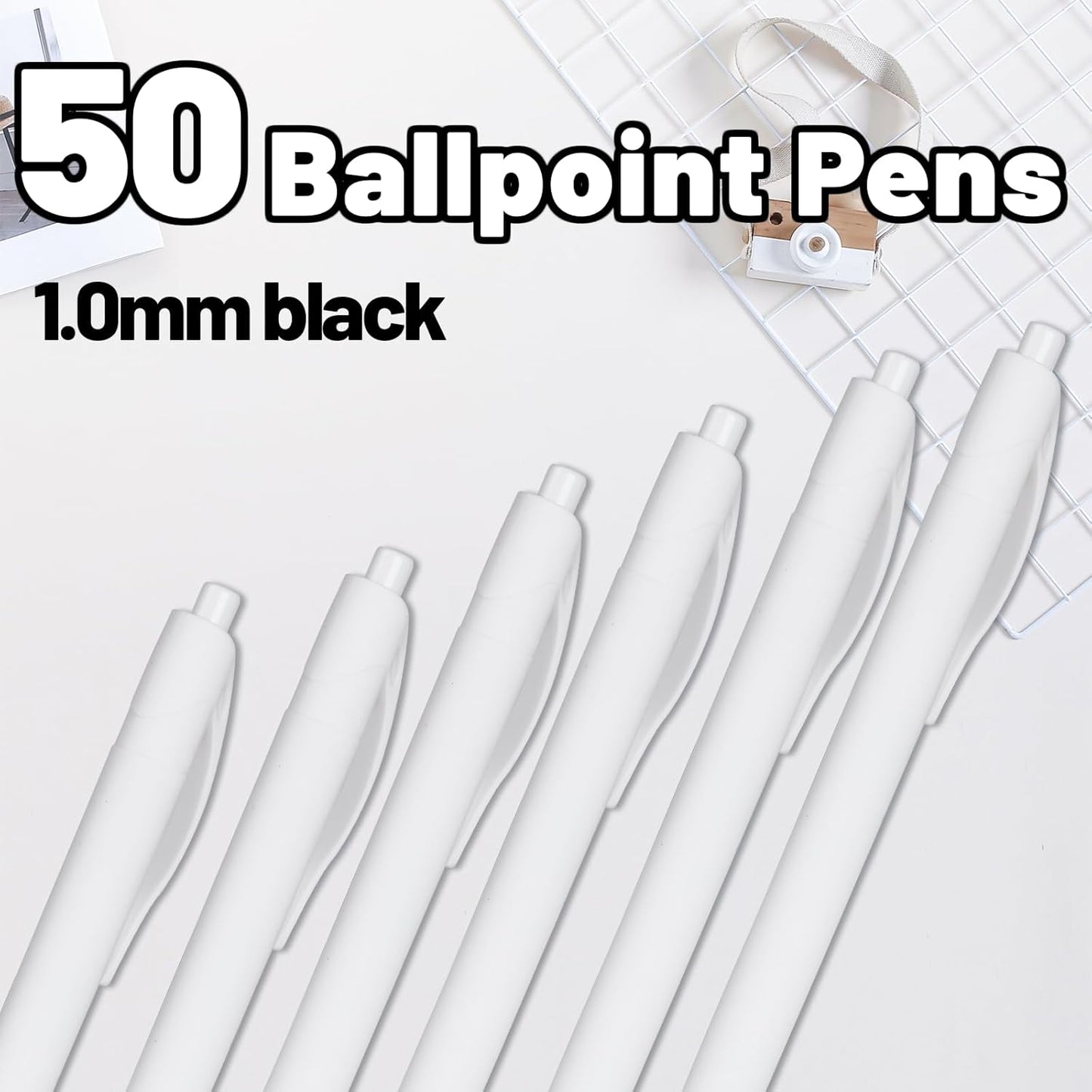 BallPoint Pens, 50 Pack (BLACK Ink),Bulk Pens, Black Barrel,Click Pens for Office Home and School, Retractable Ballpoint Pens, Medium Point, 1.00MM (Black)