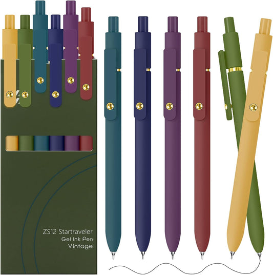UIXJODO Colorful Pens, 6 Pcs Colored Pens Fine Point Smooth Writing Pen, 0.5mm Colored Ink Gel Pen for Journaling Note Taking Writing, Office School Supplies Gifts for Women (6 Pcs Gold Vintage)