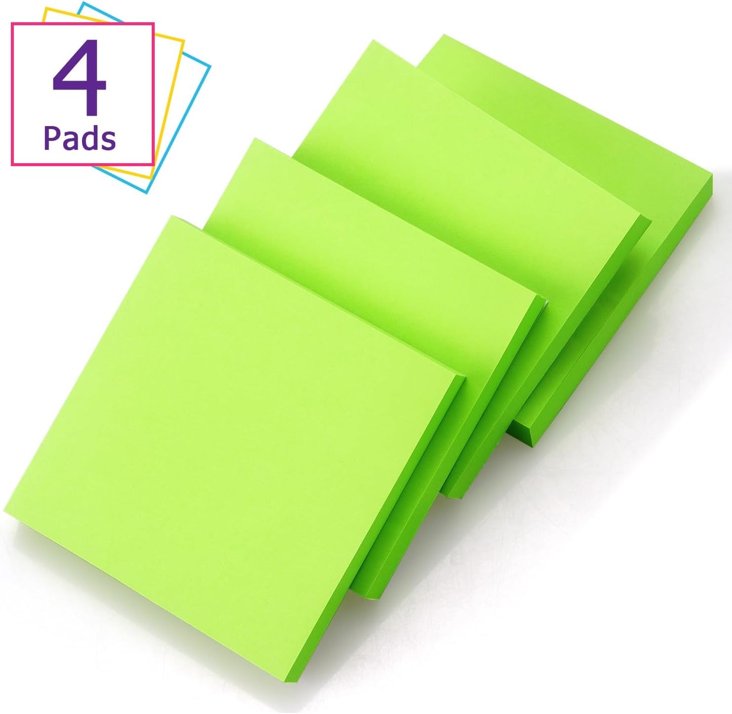 Sticky Notes 3x3 Self-Stick Notes Bright Colors Sticky Notes 4 Pads 100 Sheets/Pad (Yellow)