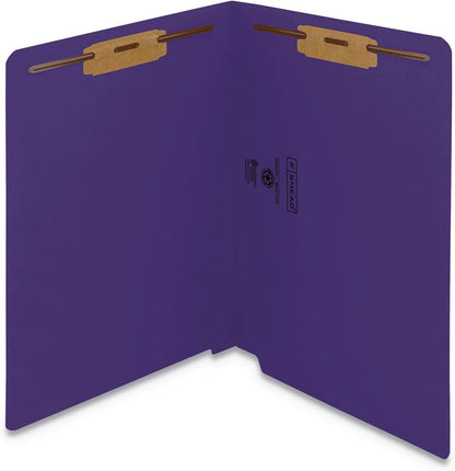 Smead Heavyweight End Tab Fastener File Folder, Shelf-Master® Reinforced Straight-Cut Tab, 2 Fasteners, Letter Size, Manila, 50 per Box (34215)