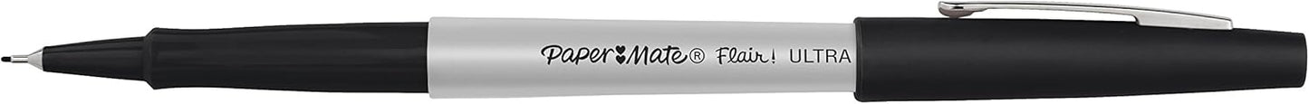 Paper Mate Flair Felt Tip Pens, Ultra Fine Point (0.4mm), Black Ink, 12 Count - Office Supplies, No Bleed, For Precise and Expressive Writing