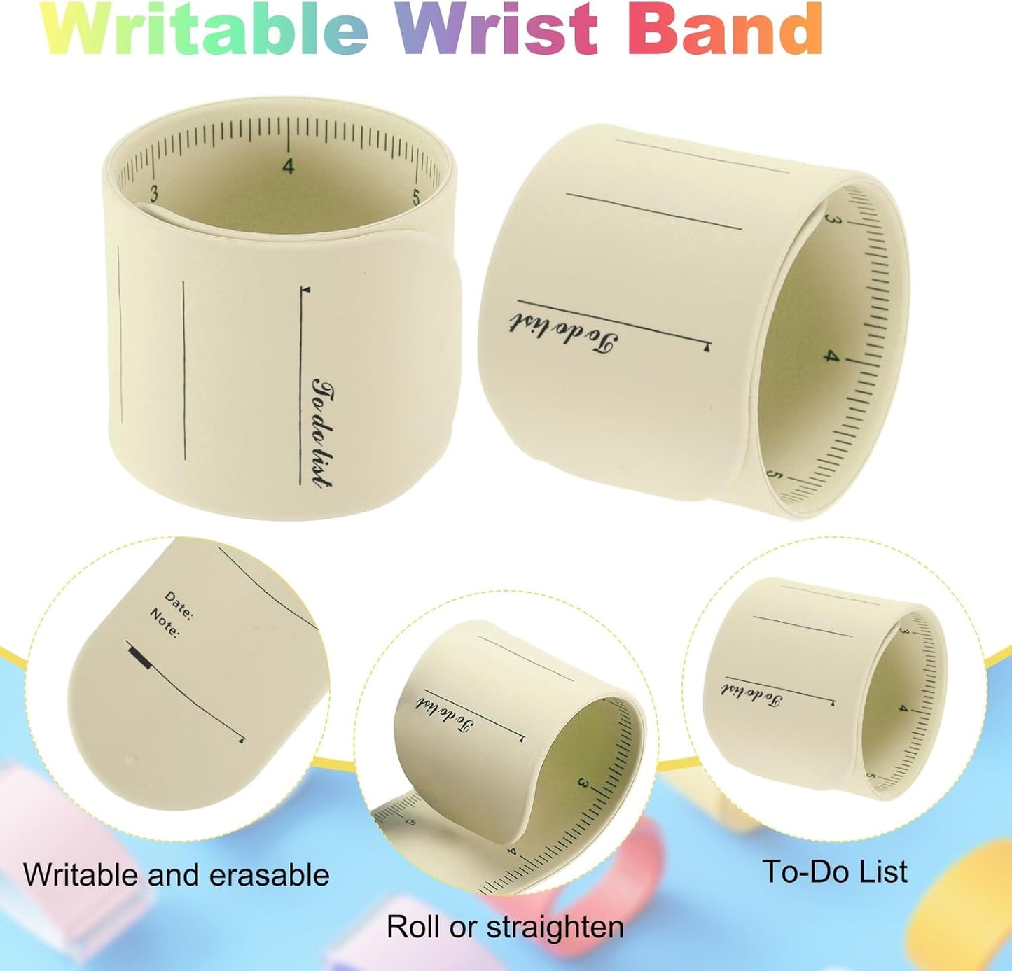 uxcell 2Pcs Writable Wrist Band, 9.45" x 1.18" Waterproof Slap Bracelet Reusable Writable Erasable to Do List Silicone Memo Wrist Bands for Planner Reminder (White)