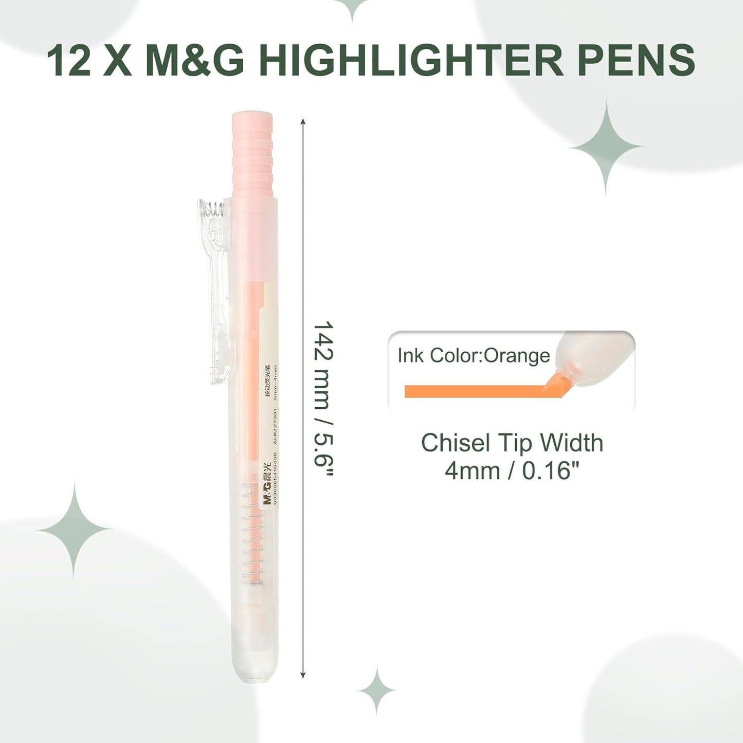 M&G Orange Highlighters, 12 Pack Retractable Neon Highlighters with Clear View, No Bleeds, Bright Markers for Books