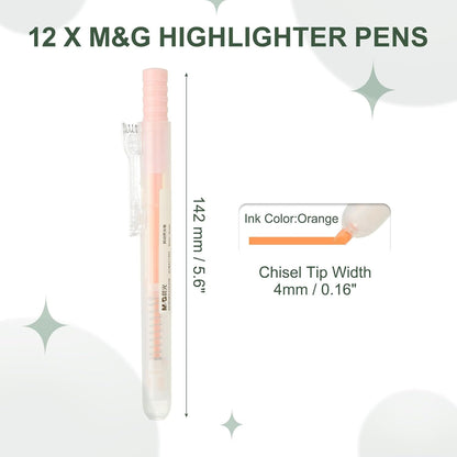 M&G Orange Highlighters, 12 Pack Retractable Neon Highlighters with Clear View, No Bleeds, Bright Markers for Books