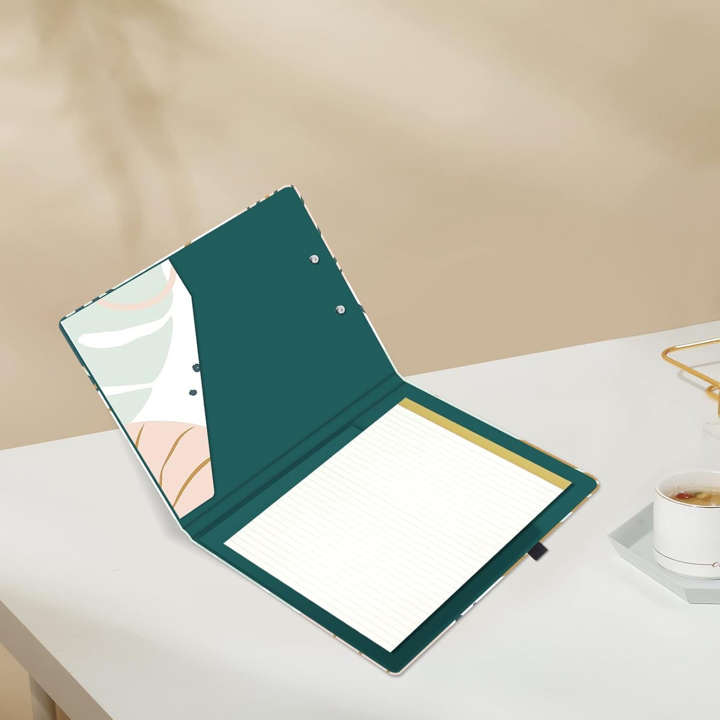 Hongri Clipboard Folio with Refillable Lined Notepad and Interior Storage Pocket for Students, Classroom, Office, Women, Man, Cute Custom Pattern, Size 12.8 x 9.2 in, Classic Flower