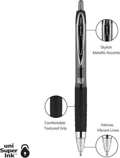 Uni-Ball® 207™ Retractable Fraud Prevention Gel Pens, Bold Point, 1.0 mm, Translucent Black Barrels, Black Ink, Pack Of 4