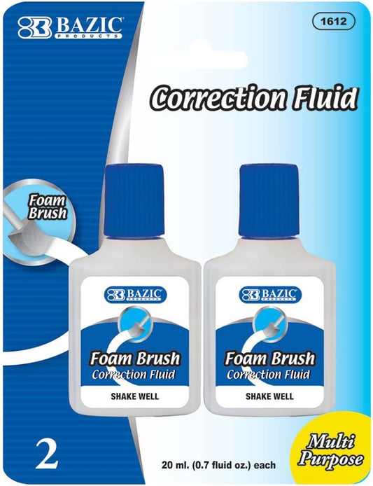 BAZIC 20ml/0.7 fl. oz. Correction Fluid w/Foam Brush (2/Pk) (Case of 144)