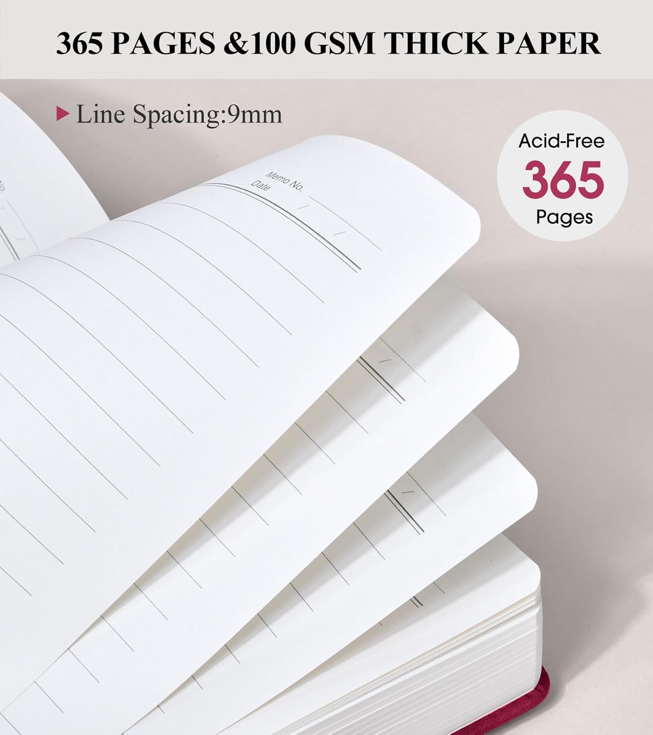 PAIBAS A5 Leather Journal Notebook, 365 Pages Thick Hardcover Lined Journal for Men & Women, Medium 5.9" x 8.4" College Ruled Notebooks for Work, School, Travel, Business,Note Taking,Writing Diary